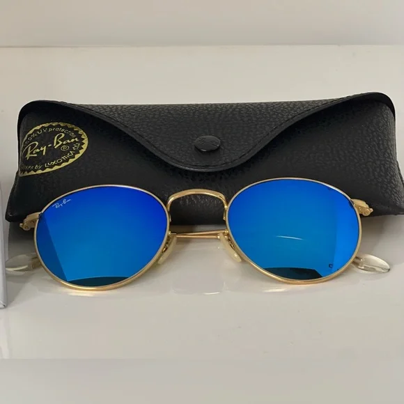 Ray-Ban Gold Frame Sunglasses with Vibrant Blue Lenses Ray-Ban | Accessories | Rayban Gold Frame Sunglasses With  main image 4